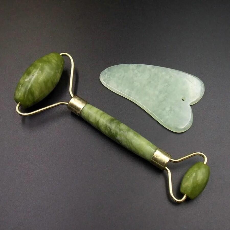 RODILLO DE JADE + PIEDRA GUA SHA PREMIUM BELLEZA Y BIENESTAR NATURAL