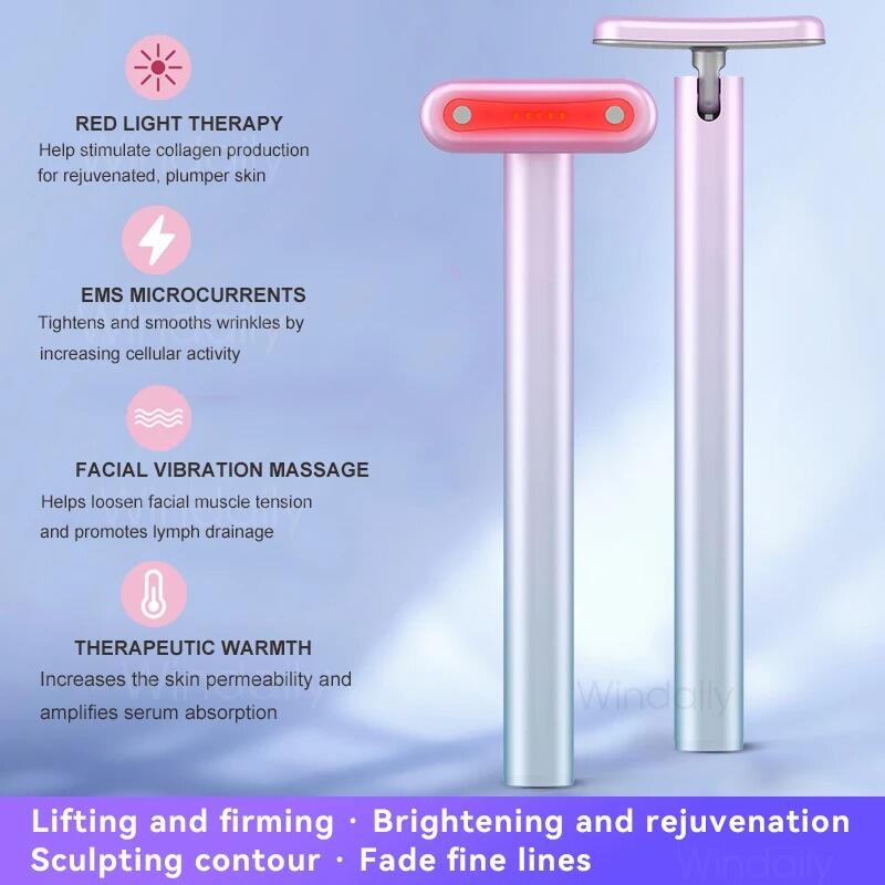 Masajeador Facial 4 en 1 con Luz Roja LED – El Secreto de un Rostro Radiante